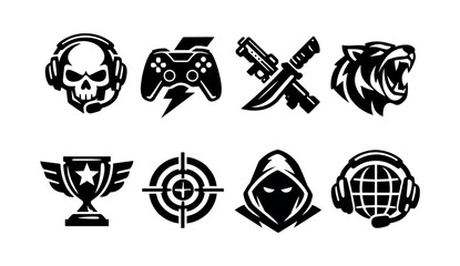 Gaming and e-sports icons set featuring skull headphones trophy and animal silhouettes vector illustrations © UnIcons