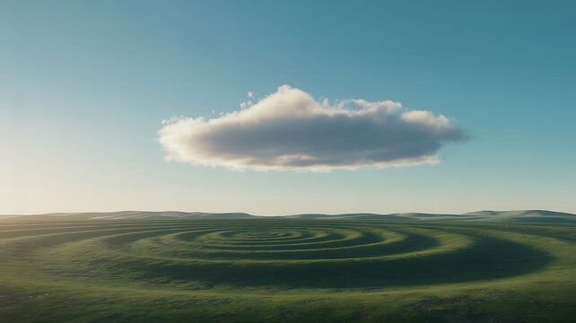 Serene landscape with fluffy white clouds over rolling green hills under clear blue sky nature
