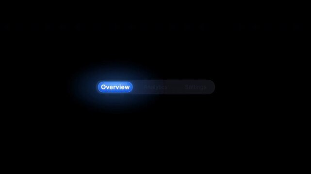 Glowing blue overview label on a dark horizontal bar suitable for presentations, slideshows, websites, and infographics for a futuristic look.