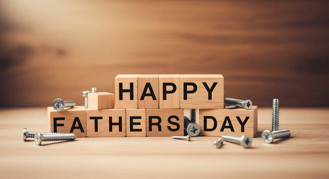 Happy father's day a heartfelt celebration of dad with tools and wooden blocks