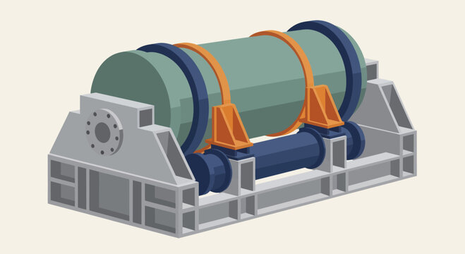 Industrial Machine Component with Cylindrical Drum and Support Structure.