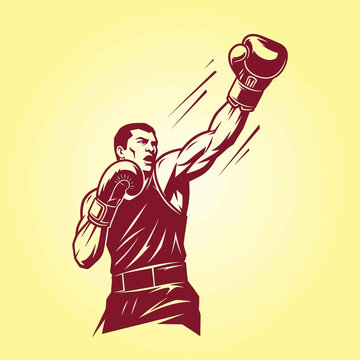 Male boxer delivers powerful uppercut punch