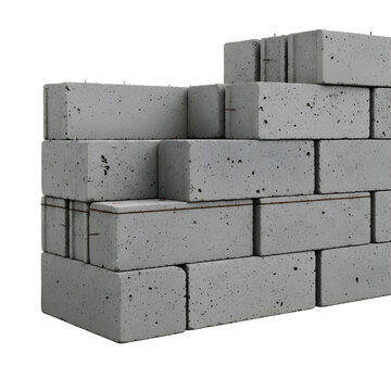 Concrete block wall detail isolated on transparent background