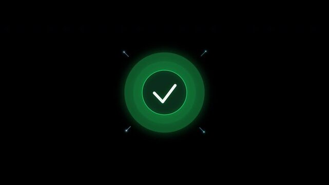 Green check mark in a black circle symbol design. Suitable for web and print design projects, verified icons, approval signs, quality assurance.