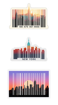 New York City barcode sticker cartoon design isolated on transparent background