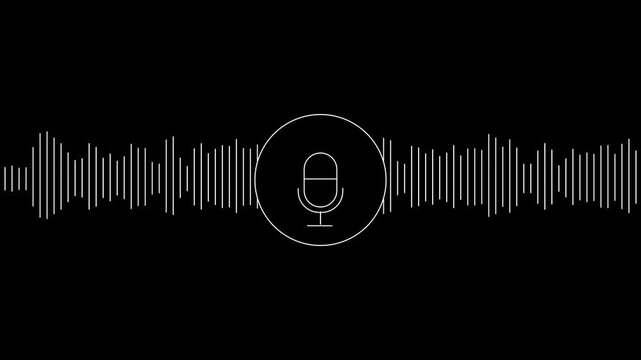 Voice recording or broadcasting icon, microphone and sound waveform, voice message, footage.A microphone icon with white animated equalizer. Animation for video podcast, 