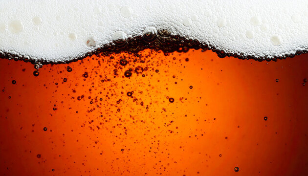 Carbonation bubble foam beverage close up texture amber drink refreshment liquid create vibrant and refreshing scene with extreme close up of bubbles and foam boundary in carbonated drink