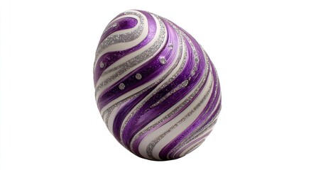 Fototapeta premium Detailed purple and silver striped decorative egg with glitter accents