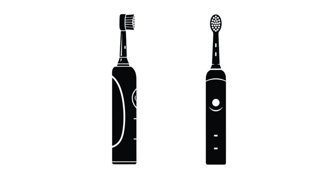 Two electric toothbrushes in black a modern design on transparent background silhouette