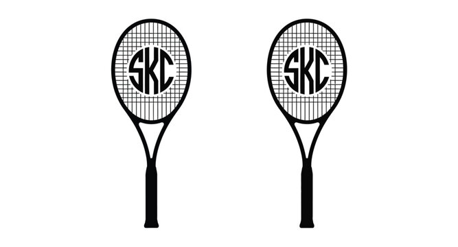 Two tennis rackets with skc initials a striking silhouette on transparent background
