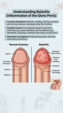 Balanitis inflammation glans penis anatomy comparison illustration Generative Ai