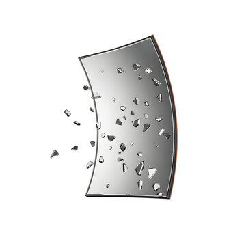 Shattered broken glass fragments flying.