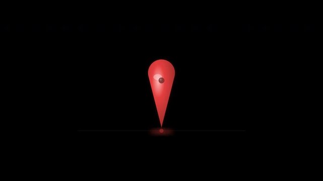 Single red google maps pin on black background suitable for digital navigation concepts, location services, web design, travel, and technology themes.