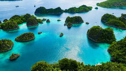 Aerial view of landscape scene with Raja Ampat Islands, Indonesian archipelago, West Papua, Indonesia © SASITHORN