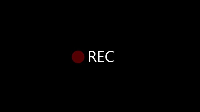 Records icon white text red circle blinking on black background. rec frame icon animation. record icon button Motion graphics of REC concept.  