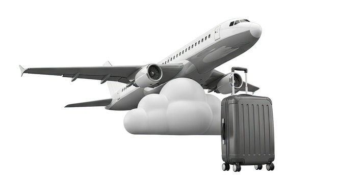 Airplane with Suitcase and Clouds