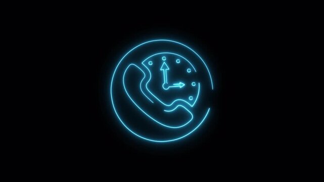 Glowing Neon World Time Clock Icon Animation Loop on Transparent Background