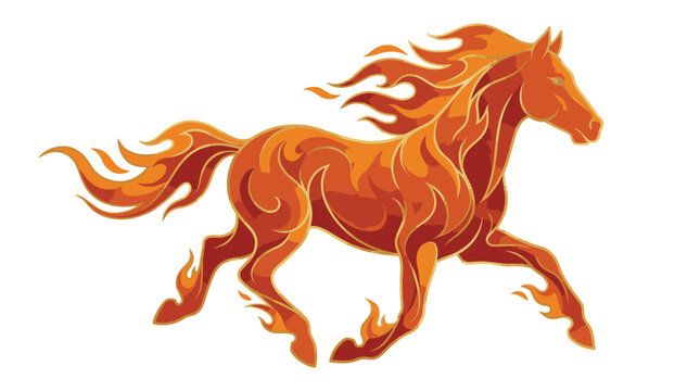 Fiery Horse Illustration with Dynamic Mane and Tail.