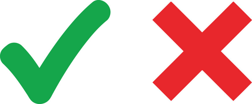 A green check mark and a red cross mark icon representing correct and incorrect choices. Vector