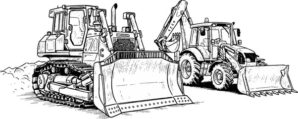 Heavy Construction Machinery Bulldozer and Excavator Illustration © Vector 4 You