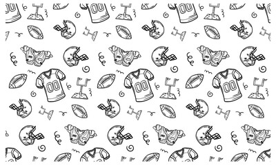 Black and white American Football Equipment Seamless Pattern Doodle Illustration © thebaikers