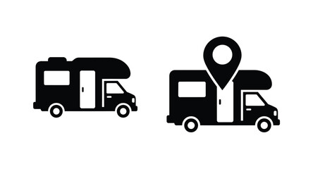 Naklejka premium Two recreational vehicles with a location pin on transparent background silhouette