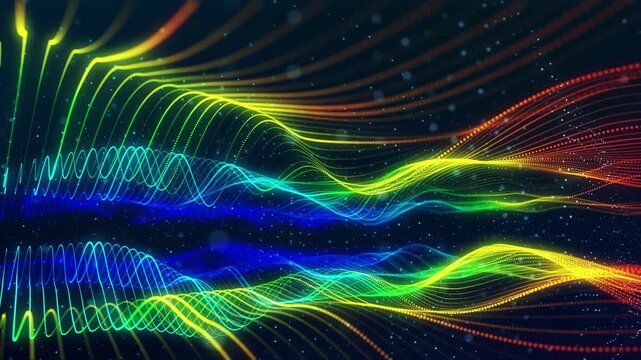 3d render particles background VJ loop Continuous luminous components produce smooth flowing visual animations against darkness. Evermoving bright particles and lines generate uninterrupted visual