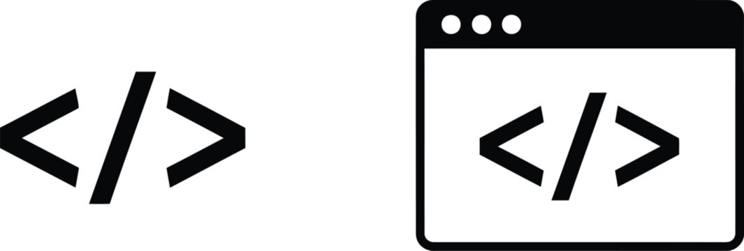 Code and web development icons representing programming and software engineering concepts Vector