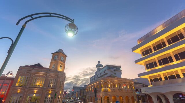 Sino Portuguese architecture one of the landmarks in Phuket City in sunset.
Bright colors along the Phuket city area at sunset.
beautiful sky in twilight.