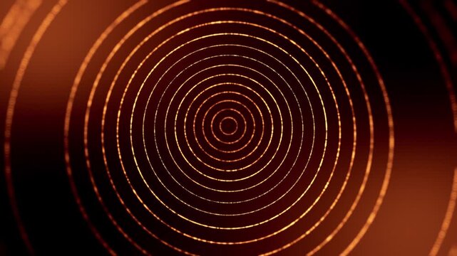 3d render VJ Loop particles Amber pulsating rings with subtle depth. Abstract concentric dots form rhythmic visual structures. Dynamic circular designs with radial movement ideal for science