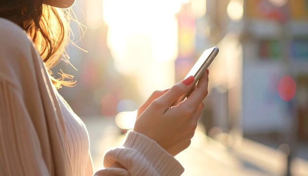 A person uses a slim, silver device with the sun setting behind them, creating a warm, golden glow. Only arms and device are visible