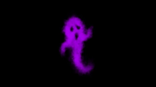 Purple glowing ghost floating on black background