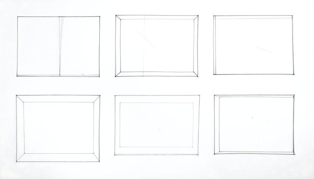 A sketch of six rectangular picture frames arranged in two rows
