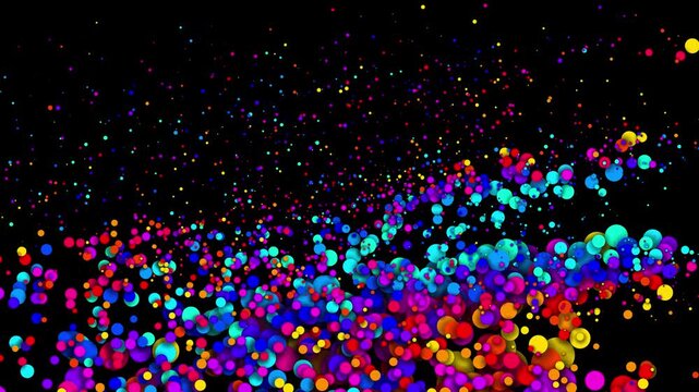 3d render VJ Loop particles Colorful bits move rhythmically lively. Energetic particles bring colorful motion to lively festival show
