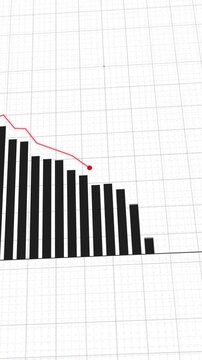 Business loss dropping down. Bar chart plummeting falling decreasing over time. Clean tech style vertical animation. 4K resolution.