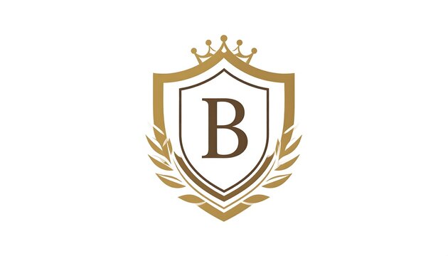 Elegant emblem with a central letter, crowned, within a shield-like design, flanked by laurel branches, set against white