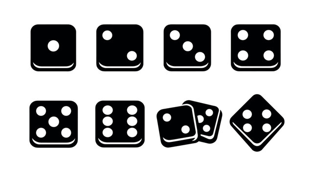 Black and white dice silhouette set of different dice faces vector illustration