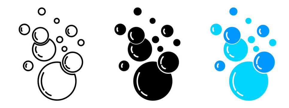 Water Soap Bubbles Icon Set &ndash; Floating Foam Circles, Clean Liquid Bubble Symbols, Hygiene Outline Collection