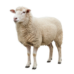 Fototapeta premium Full body view of a standing white sheep isolated on a transparent background