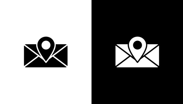 Black and white envelope location icons.