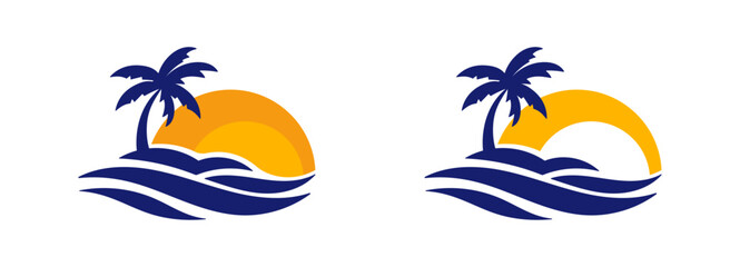 sunrise luxury waterfront palm tree wave logo tropical ocean beach branding © Anna