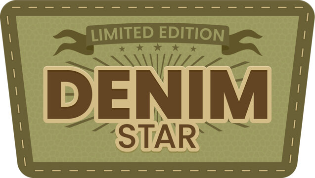 Fashion green and brown rectangle leather patch or label. Apparel retro tag, denim jeans leather vector patch. Clothing green and brown rectangle badge or label with typography, stars and ribbon