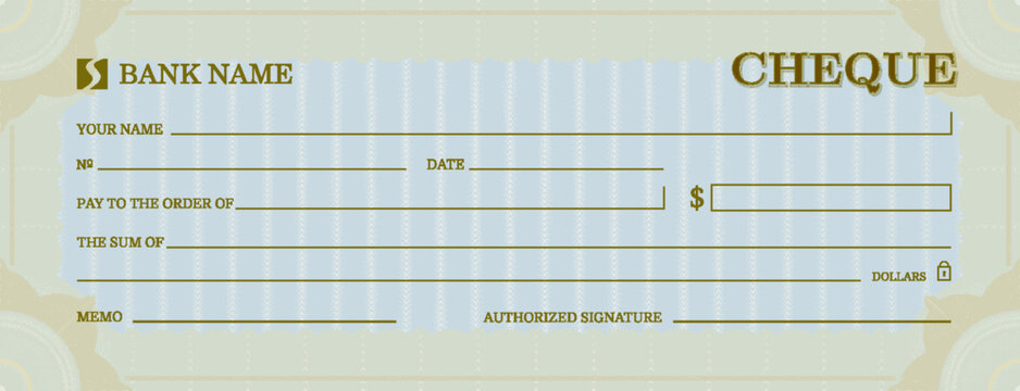 Blank bank cheque or money checkbook for award or gift voucher with guilloche pattern, vector template. Bank cheque or payment check and payment bill for donation or charity coupon of checkbook