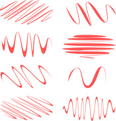 Obraz premium Red brush stroke. Marker pen highlight stroke. Vector swoosh brush underline set for accent, marker emphasis element. Transparent background EPS version.
