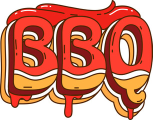 Obraz premium Cartoon groovy barbecue and grill BBQ letter in shape of sandwich, vector burger. BBQ groovy retro Y2K design of sandwich toast bread with ketchup and mayonnaise for hippie fast food and barbecue