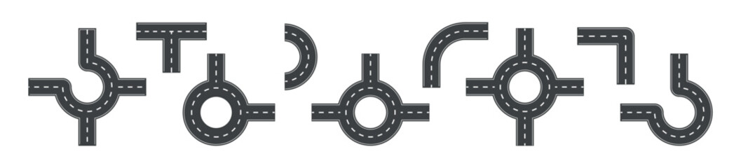 Collection of road elements for traffic design, includes roundabouts and turns, flat vector illustration © 11ua