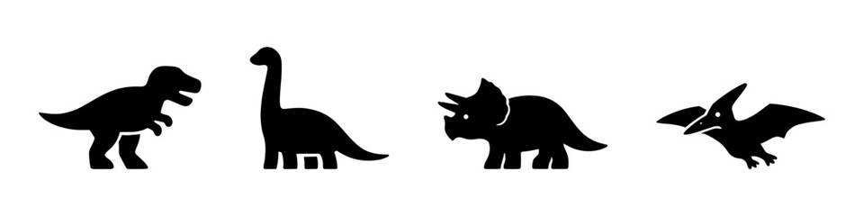 Obraz premium Dinosaur icon set simple black silhouette flat vector illustration