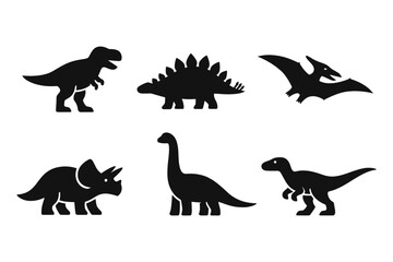 Obraz premium Dinosaur icon set simple black silhouette flat vector illustration