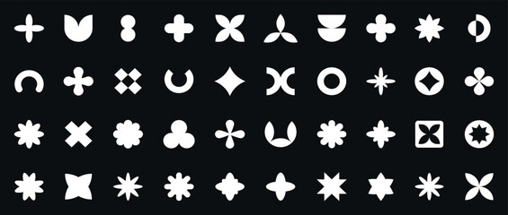 Geometric abstract shapes silhouette set, symmetrical design elements, black and white collection © 11ua
