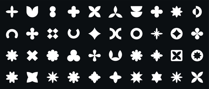 Geometric abstract shapes silhouette set, symmetrical design elements, black and white collection